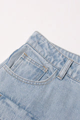 Asymmetric Cargo Pocket Distressed High Waist Straight Leg Faded Jeans