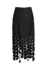 Asymmetric High Waist Laser Cut Out Circle Guipure Lace Fringe Midi Skirt