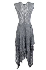 Asymmetric Tiered Ruffle Sleeveless Maxi Lace Dress - Gray