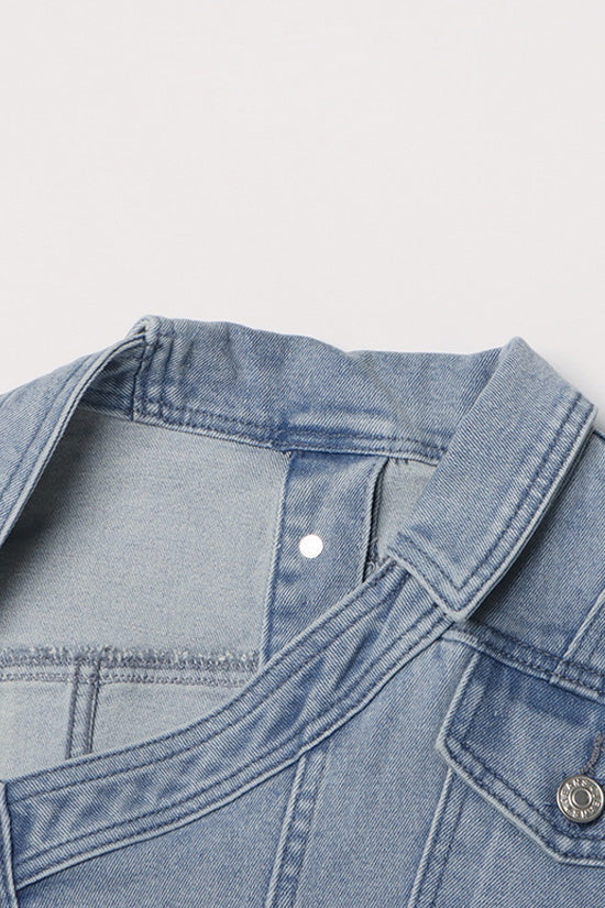 Asymmetrical One Shoulder Button Down Cropped Cutout Denim Jacket