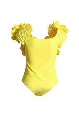 Blooming 3D Rosette Applique V Neck Cap Sleeve Fitted Summer Bodysuit