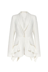 Classy Shawl Collar Long Sleeve Cinched Waist Pleated Ruffle Blazer