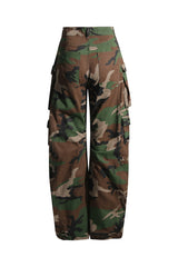 Cool Camo Print High Waist Wide Leg Full Length Horseshoe Cargo Jeans