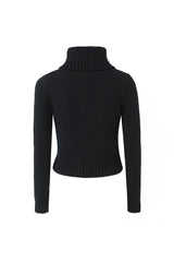 Cozy Turtle Neck Long Sleeve Cinched Waist Ribbed Knit Crop Sweater