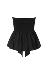 Cute Sweetheart Neck Draped Knot Ruched Smocked Peplum Strapless Top