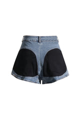 Deconstructed Patch Back Panel High Waist Booty Denim Micro Shorts