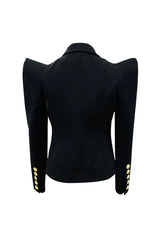 Exaggerated Puff Shoulder Lapel Long Sleeve Open Front Cinch Waist Blazer