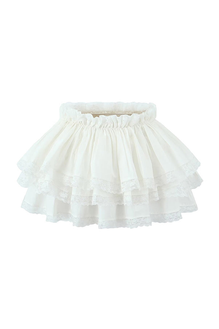 Floating Gathered Ruffle High Waist Scalloped Lace Tiered Micro Mini Skirt