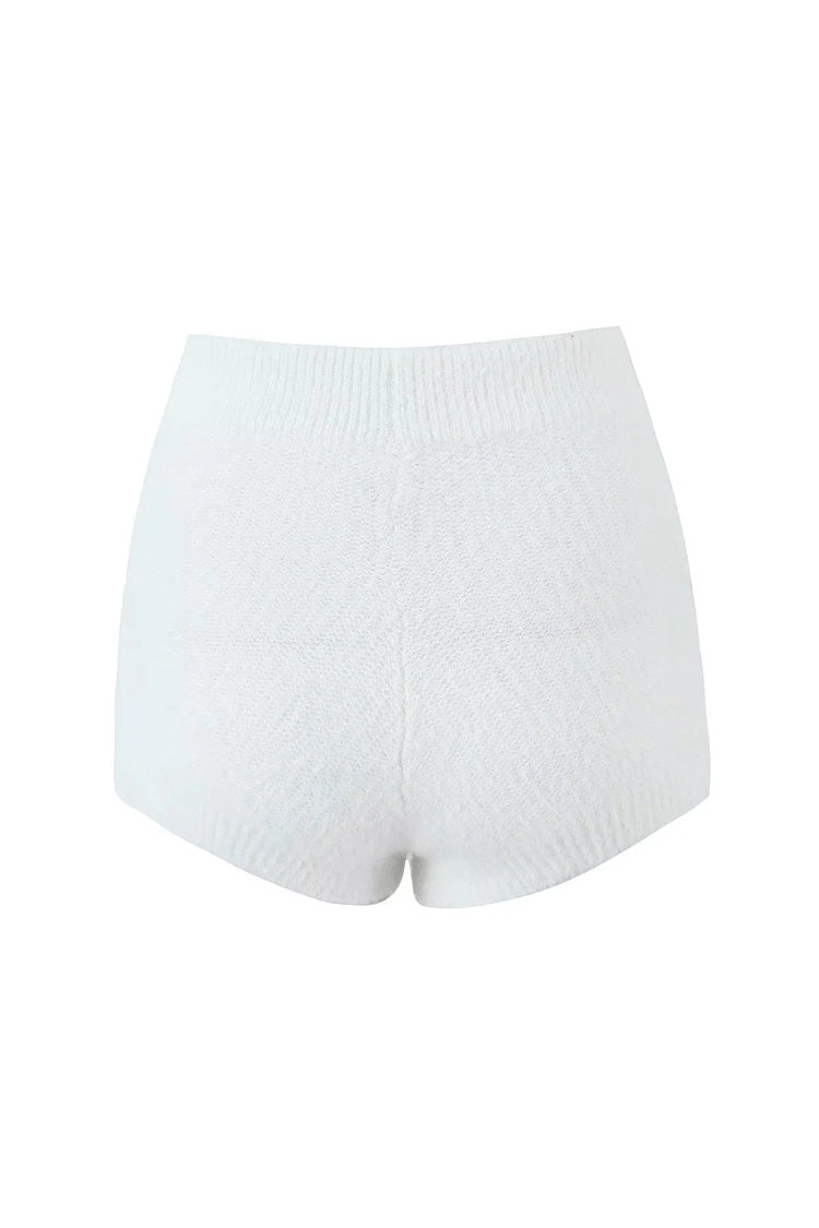 Fluffy Soft Solid Color High Waist Full Coverage Ribbed Knit Shorts