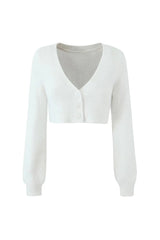 Fluffy Soft Solid Color V Neck Single Breasted Long Sleeve Cropped Cardigan