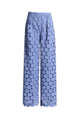 Graphic Circular Laser Cut Pleated High Waist Wide Leg Guipure Lace Pants