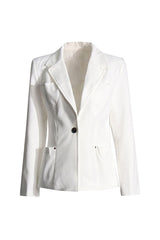 Minimalist Lapel Collar Padded Long Sleeve One Button Cinch Waist Blazer