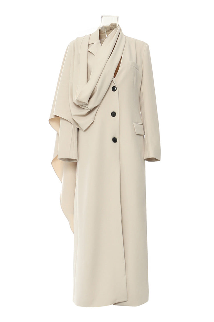 Minimalist Lapel Long Sleeve Button Down Wrap Scarf Long Tailored Blazer