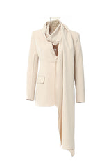 Minimalist Notched Lapel Long Sleeve Cinched Waist Scarf Blazer