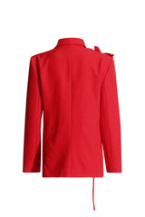 Romantic Rosette Embellished Lapel Padded Long Sleeve Long Boxy Blazer