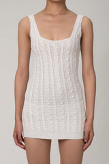 Sexy Cable Knit Sleeveless Mini Sweater Dress - White