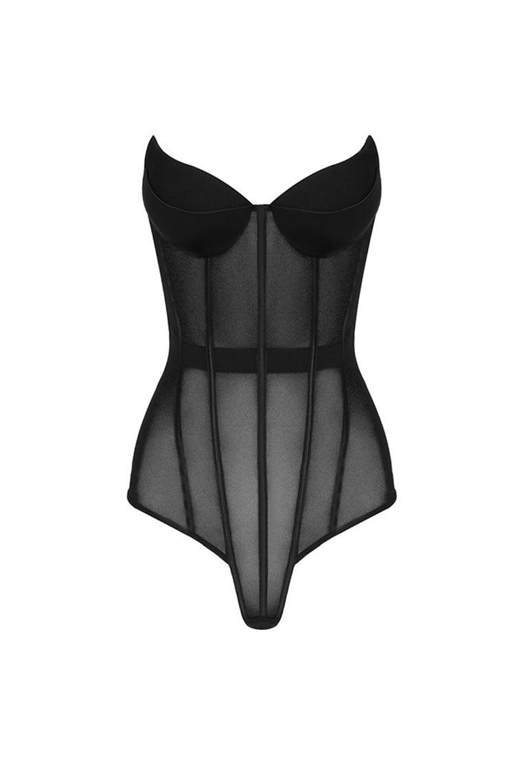 Sexy Sweetheart Neck Strapless High Waist Sheer Mesh Corset Bodysuit