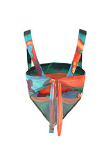 Sexy Tie Dye Cowl Neck Bow Tie Back Sheer Mesh Scarf Crop Tank Top