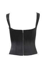 Silky Satin Bow Tie Ruched Bustier Suspender Strap Corset Crop Tank Top