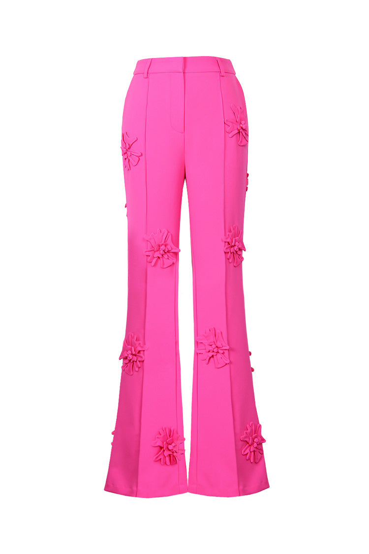 Smart Monochrome Rosette Appliqué High Waisted Flare Leg Tailored Pants