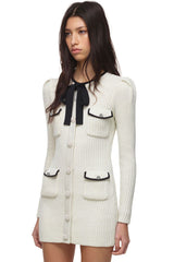 Sparkly Button Long Sleeve Winter Lurex Sweater Mini Dress - White