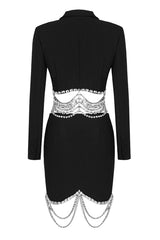 Sparkly Layered Rhinestone Crop Blazer Two Piece Mini Dress - Black