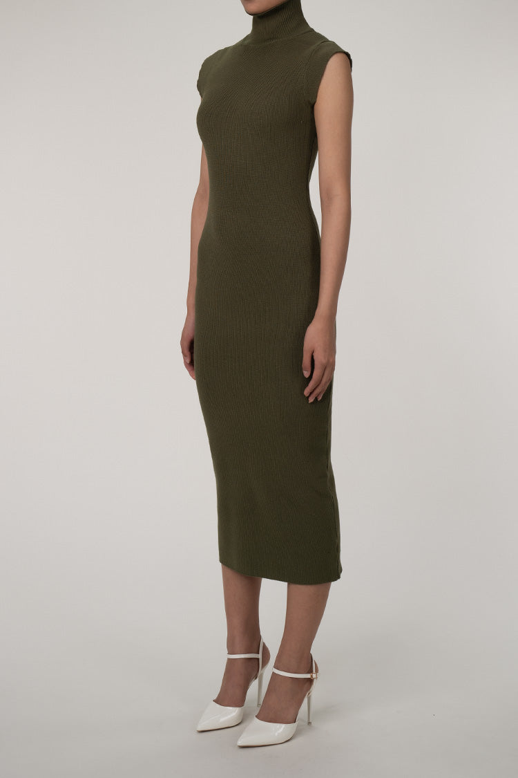 Sparkly Mock Neck Sleeveless Bodycon Lurex Ribbed Knit Sweater Midi Dress