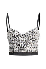 Sparkly Rhinestone Sweetheart Neck Sleeveless Cami Crop Bralette Top