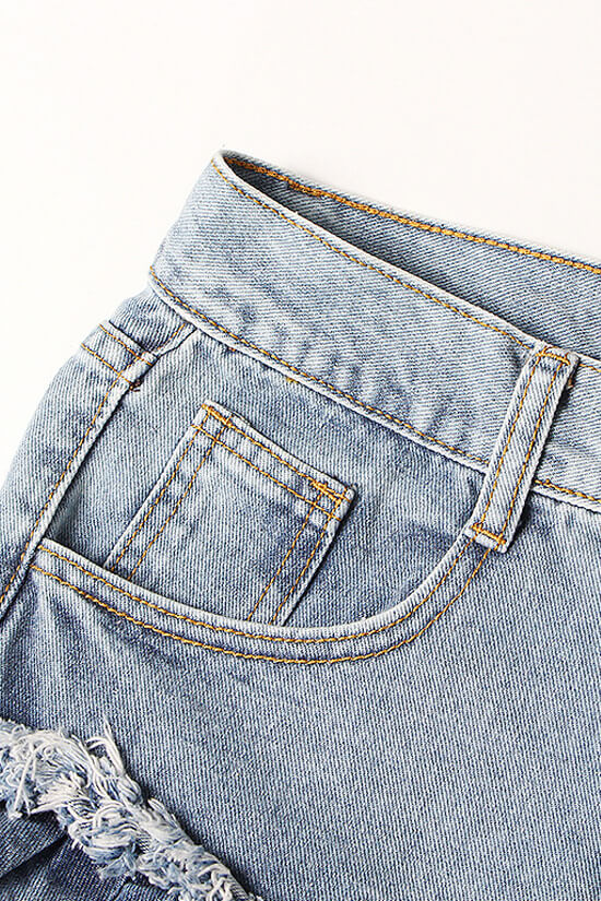 Stylish Layered Fray Pleated Ruffle High Waist Faded Denim Micro Shorts