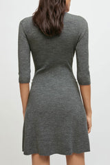 Unique Ring High Neck Winter Cashmere Sweater Mini Dress - Gray