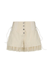 Vintage Buttoned High Rise Lace Up Tulle Ruffle Wide Leg Steampunk Shorts