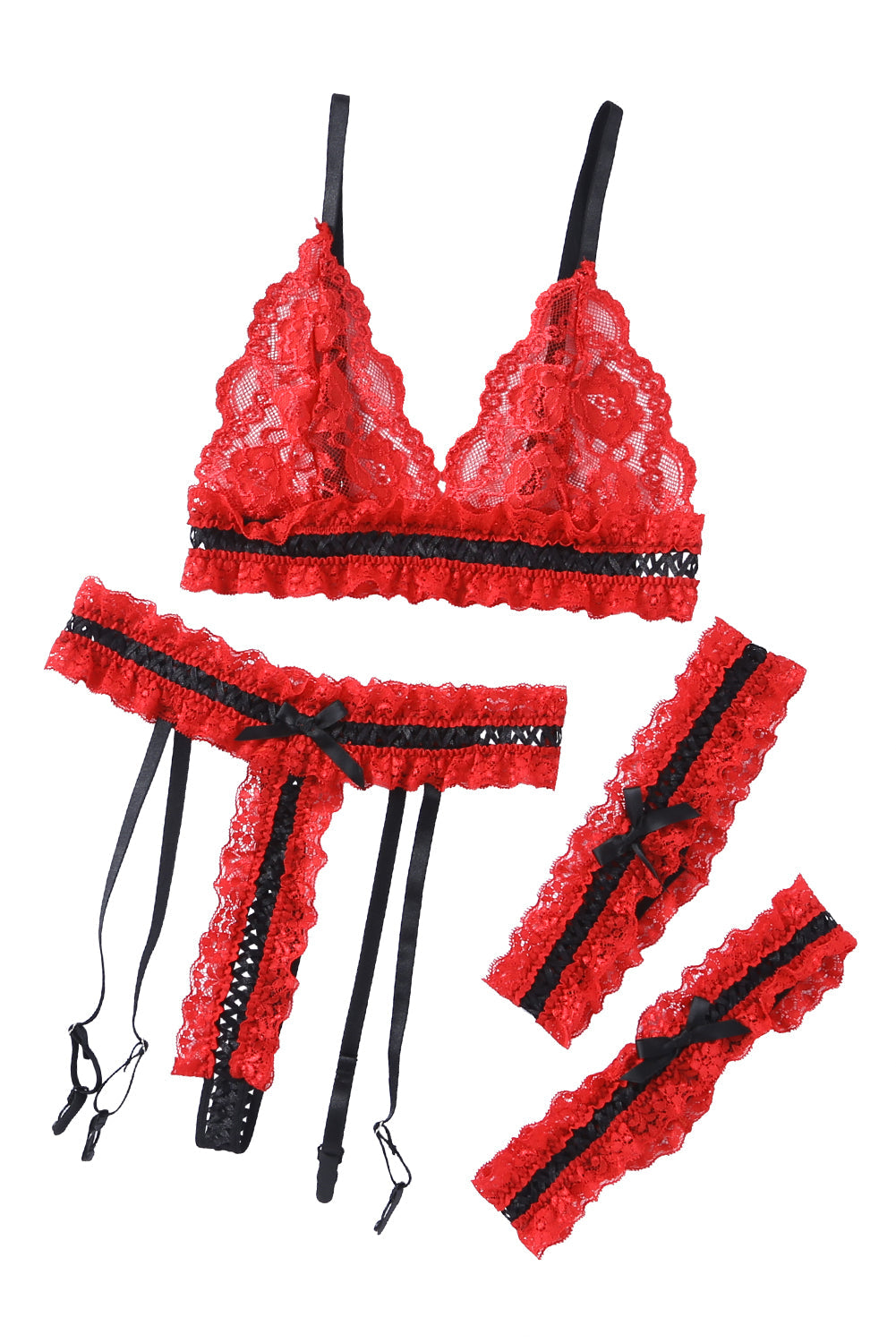 Red Sheer Lace Contrast Black Trim Lingerie Set – Oyeab